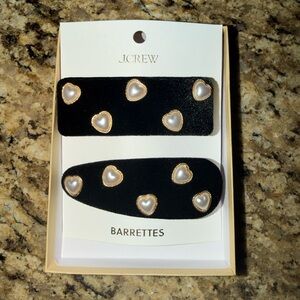 J. Crew Black Barrettes with Pearl Heart Embellishments